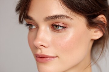 Fototapeta premium close-up of elegant everyday makeup with neutral tones on serene model face