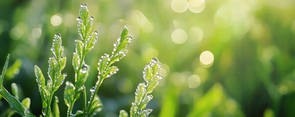 Dew-kissed greenery in soft morning light
