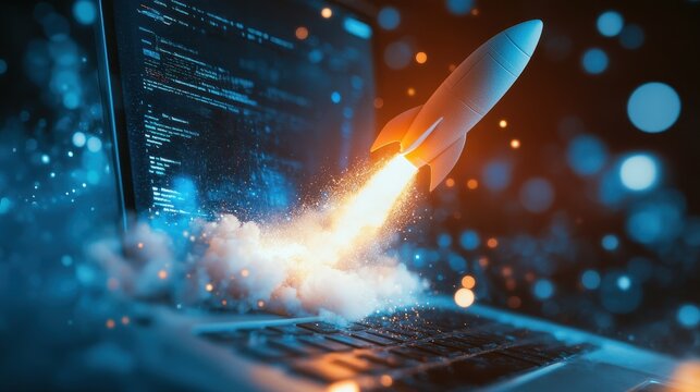 Innovative technology launch from a modern laptop.