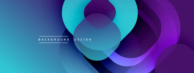 Abstract background features overlapping circles. Gradient shades create dynamic visual effect. Modern design elements present smooth transitions.