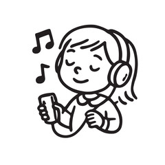 Hand Drawn Kids Listening to Music and Audio Stories Icon
