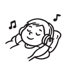 Hand Drawn Kids Listening to Music and Audio Stories Icon