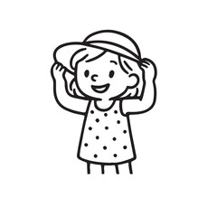 Hand Drawn Black and White Icons of Kids Dressing Themselves