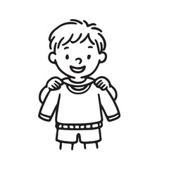 Hand Drawn Black and White Icons of Kids Dressing Themselves