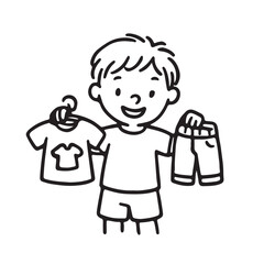 Hand Drawn Black and White Icons of Kids Dressing Themselves