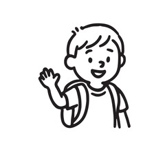 Hand Drawn Black and White Icon Set of Kids Getting Ready for School