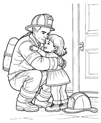 Firefighter Dad Coloring Page line art