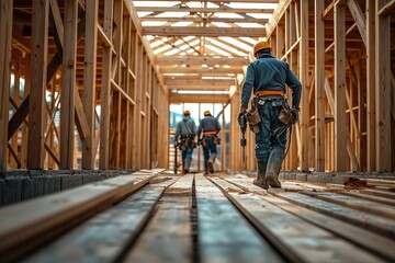 A construction crew is constructing a new building with commercial apartments, Generative AI.
