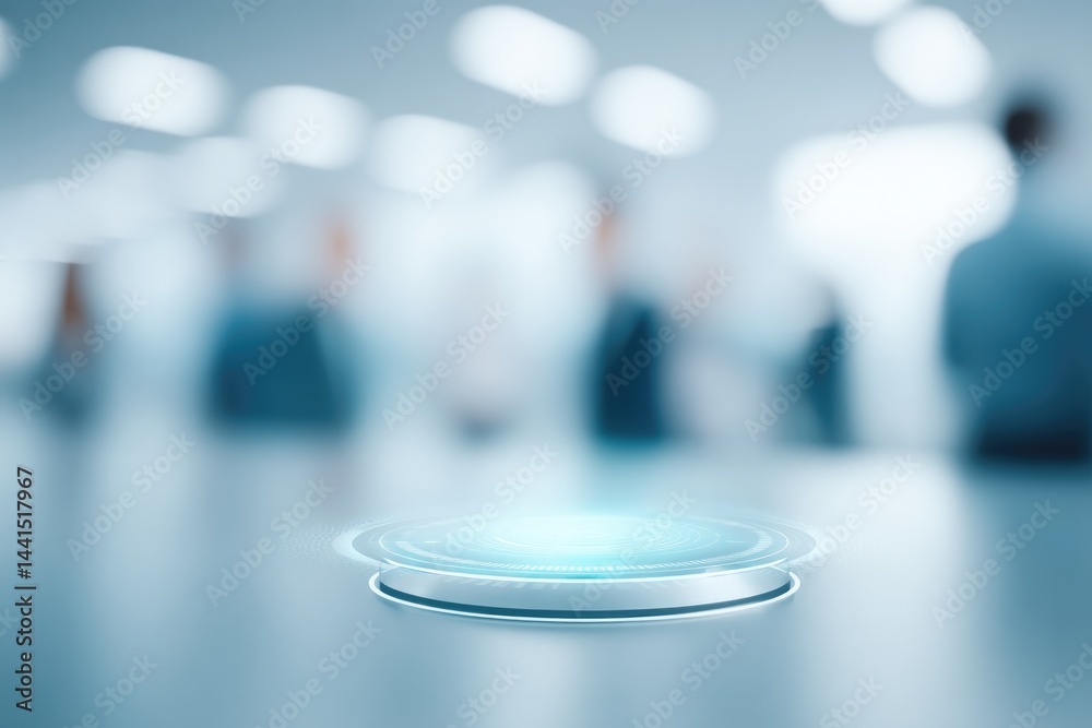 Poster minimalistic office setting showcasing integration of artificial intelligence in business