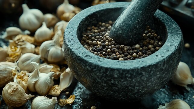 Stone mortar pepper garlic grinding