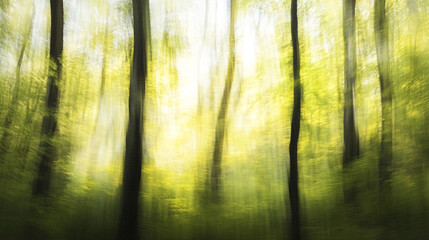 Obraz premium A vibrant green grass by the soft blurred bokeh of lush foliage, Enchanting garden scene with lush green leaves in summer sunlight, A peaceful and serene nature background.