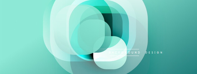 Abstract geometric shapes, teal hues, layered design. Minimalist composition creates modern visual effect. Smooth gradients present depth.