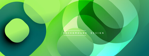 Abstract green layers create dynamic composition. Smooth gradients, overlapping shapes suggest depth, modern aesthetic.