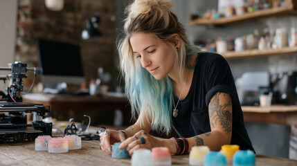 Fototapeta premium Artisan crafting vibrant handmade products with passion and skill.