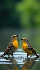 Naklejka premium Several bird species enjoying refreshing bath , fauna, birds