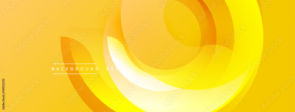Poster Bright yellow abstract background. Overlapping curved shapes create dynamic visual effect. Minimalist design, modern aesthetic.
