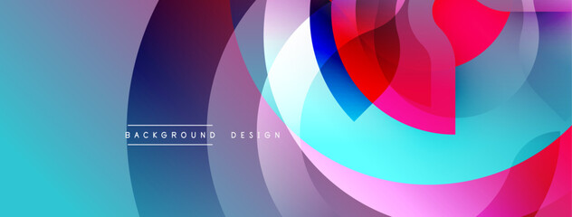 Obraz premium Abstract colorful circles overlap creating dynamic modern background. Gradient shades blend smoothly, offering visual interest.