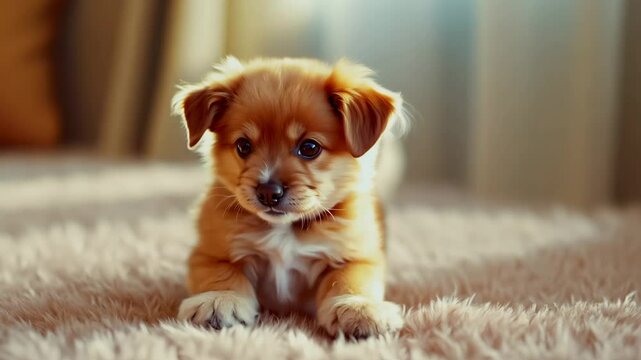 Adorable Fluffy Puppy Dog Posing Indoors Pet Animal