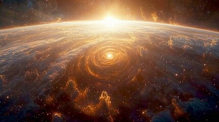 Obraz premium Cosmic Sunrise: A Golden Earth from Space