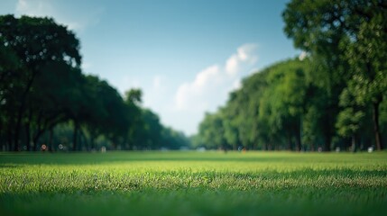 Obraz premium vast landscape of nature reserve or park filled with green trees under blue sky