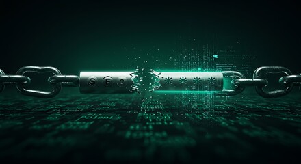 Breaking Chain Link with Data Stream and Code Background