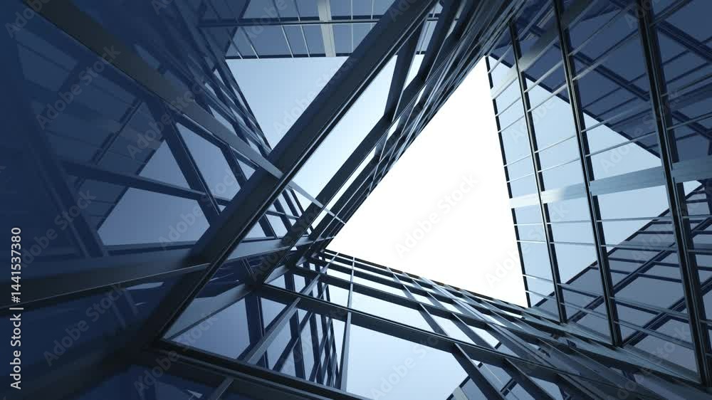 Poster 3d rendering of modern architecture, skyscraper corporate office building with glass window