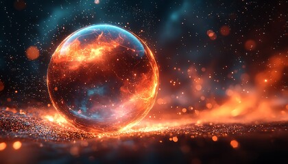 Fiery orb glowing on fiery ground