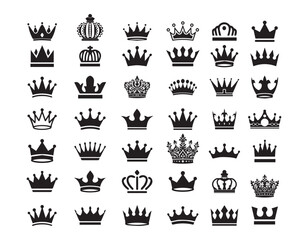 Big collection quality black crowns. Crown icon set illustration. Collection of crown silhouette. Crown vector collection, royal luxury symbols. Crown icon set. leadership award, victory symbol.