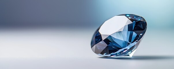 Fototapeta premium A sparkling blue diamond resting elegantly on a smooth surface, reflecting light with its facets, creating a captivating visual effect.