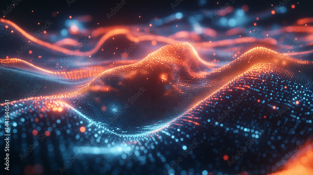 Poster abstract connectivity in data flow description with network connected various lines and glowing effe