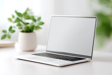 Fototapeta premium capture office setup featuring sleek laptop on minimalist desk showcasing essence of digital society