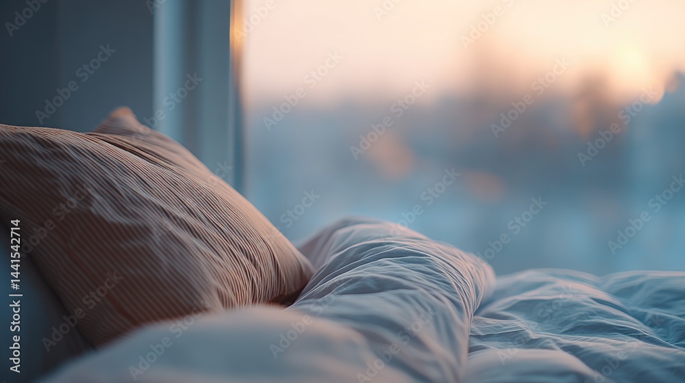Poster capture essence of restful sleep and wellness with blurry background figures minimalistic setting an