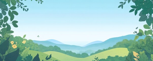 Fototapeta premium Lush valley scene with mountains and foliage.
