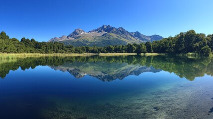 Serene Mountain Lake Reflection: A Picturesque Panorama