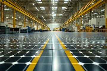 Obraz premium Efficient solar panel manufacturing process in modern industry factory environment