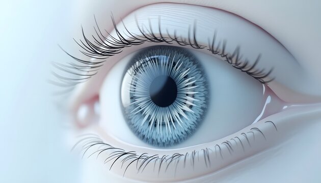 Close up of beautiful blue eye with long lashes for beauty and health related content and advertising