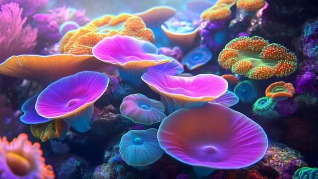 Vibrant Fluorescent Coral Reef Ecosystem