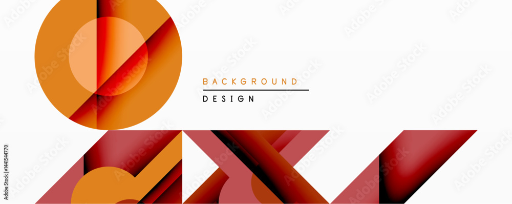 Poster Abstract geometric composition. Overlapping shapes create dynamic visual effect. Warm color palette dominates design, suggesting modern aesthetic. Minimalist style.