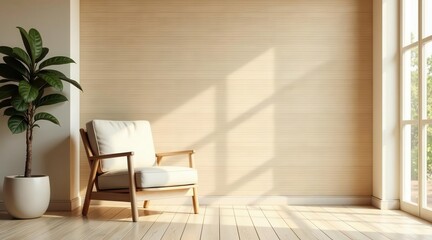 Serene Interior Design A Light-Filled Room with a Comfortable Chair and Lush Greenery