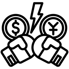 Fototapeta premium Trade War mini illustration black outline icon, use for trade wars, economy, business, finance, economic competition, UI, UX kit, app and web development, digital or print.