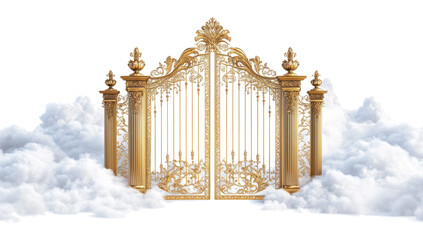 Golden Gates in Clouds Ornate Entrance to Paradise