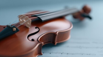 Fototapeta premium close-up of violin resting on serene sheet music with soft shadows illustrating classical elegance
