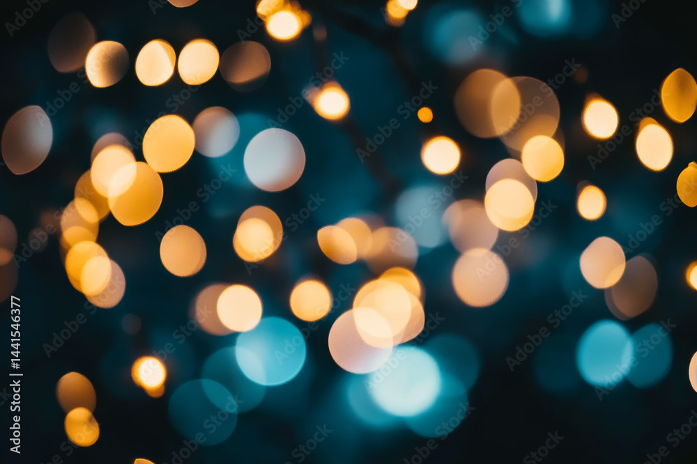 Wall mural abstract bokeh lights create mesmerizing effect on dark background, evoking sense of warmth and cele