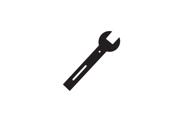 Minimalist crossed hammer and wrench icon, simple line drawing of hand tools, clean thin line repair symbol