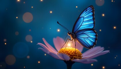 Blue butterfly on flower wallpaper background nature insect wings beautiful spring summer art design 4k hd