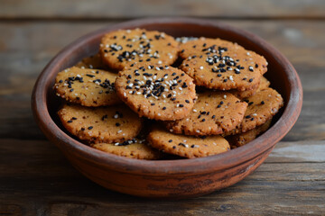Delicious cookies made with jaggery, beautifully arranged in rustic bowl, showcasing delightful blend of flavors and textures, perfect for sharing or enjoying as snack
