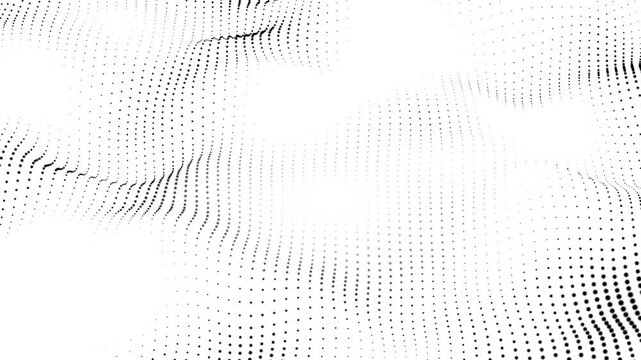 Abstract digital black dot background, looped wave and particle animation, Abstract wave on white background. Gradient from dots .