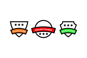 Online course stamp. Online course shield emblem badge sticker tag.