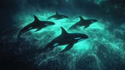 Naklejka premium Orcas ocean silhouettes