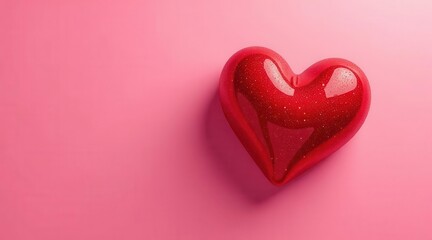 Obraz premium A Shiny Red Heart Shape on a Pink Background, Perfect for Romantic Designs and Love-Themed Projects